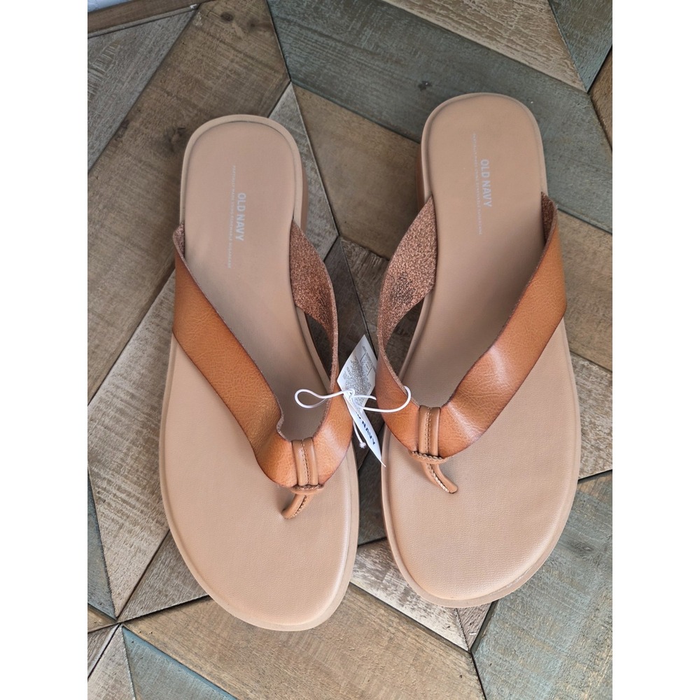 Old Navy Sandals Thong Brown Tan Slip On Faux Leather Footwear‎ Flat Women's 10